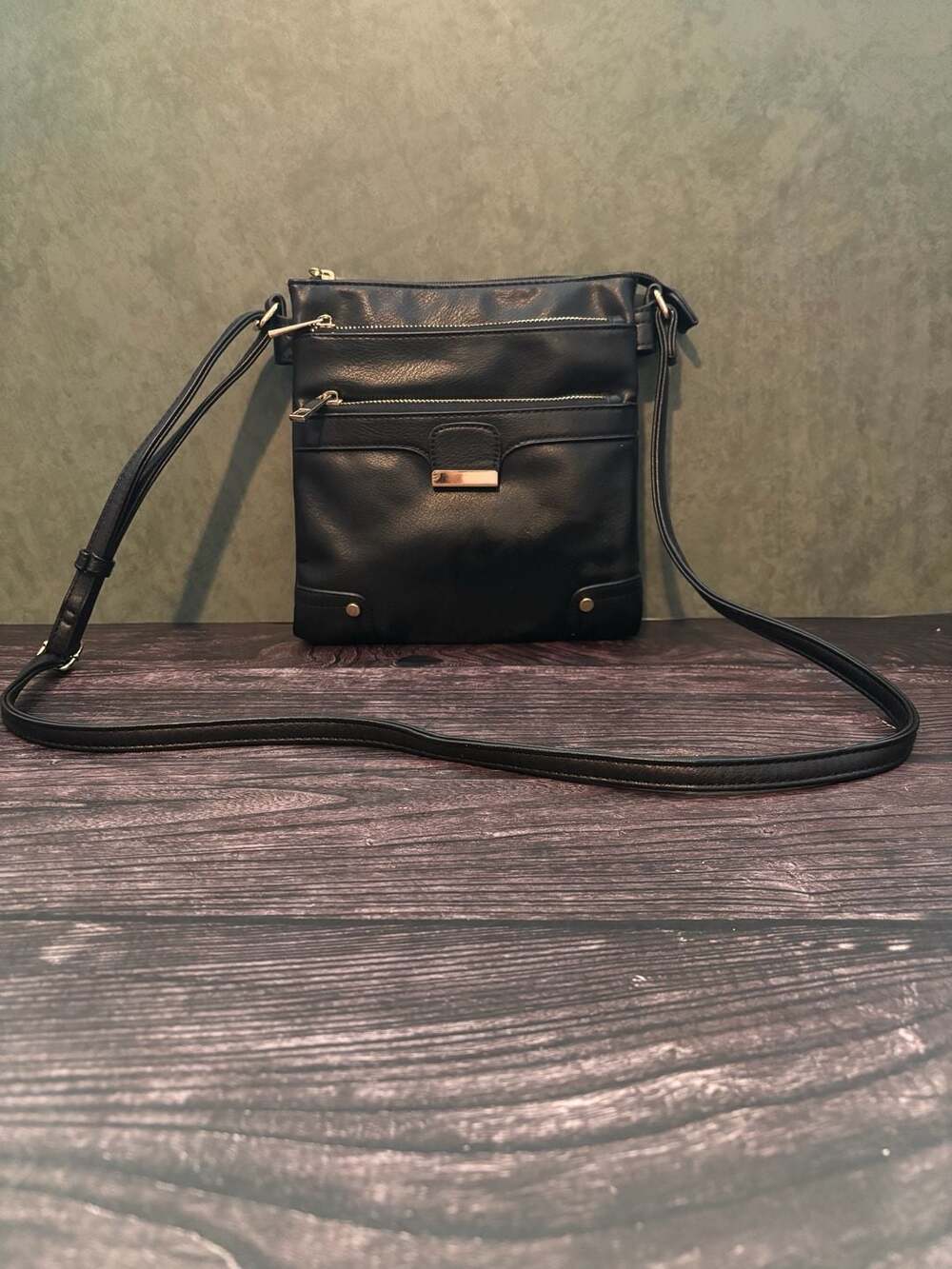 Braciano North/South Top-Zip Crossbody Black Faux Leather Bag